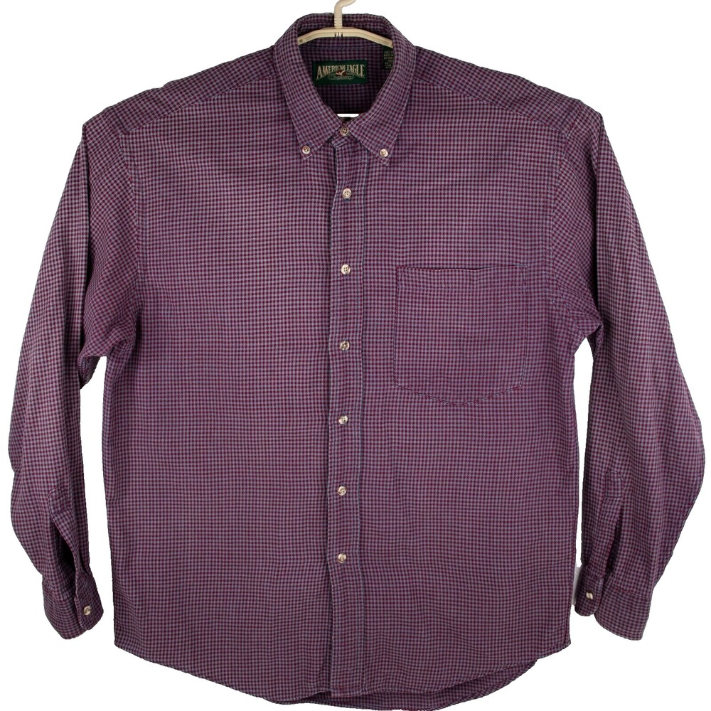 Vintage 90s American Eagle Plaid Flannel Long Sleeve Shirt Mens SIZE L